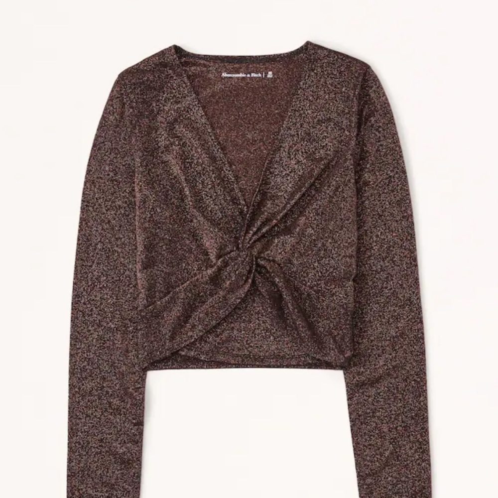 NWT Abercrombie Long-Sleeve Sparkle Twist Top in Copper Shimmer